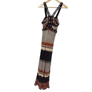 Hale Bob Knit Sleeveless Maxi‎ Dress Medium Brown Black Grey